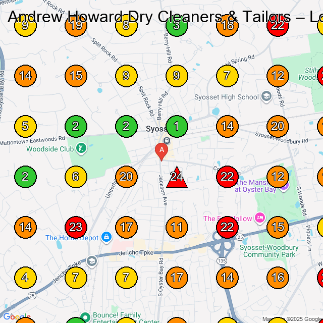 Andrew Howard Dry Cleaners & Tailors Dry Cleaner GeoGrid ranking map for Syosset NY